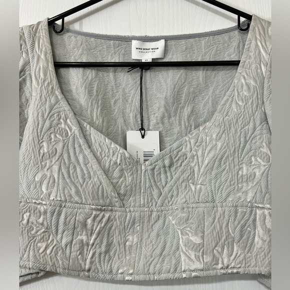 Who What Wear Collection Cropped Puff Sleeve Top Oyster XS - Picture 3 of 13